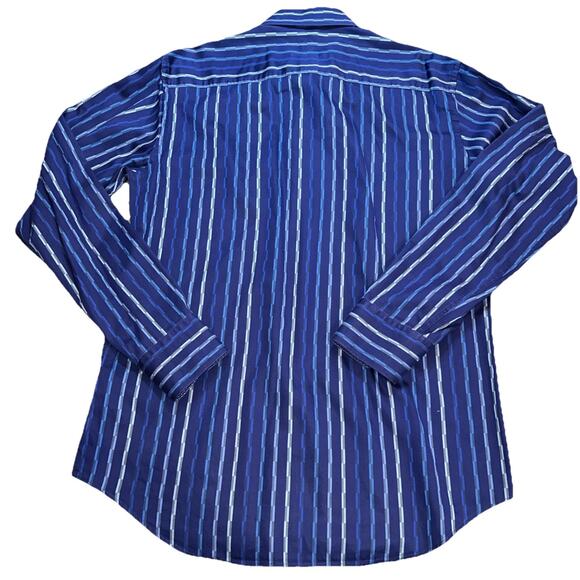 Bugatchi Uomo Men's Dress Shirt Shaped Fit Medium Blue Stripe Pattern - Picture 16 of 16